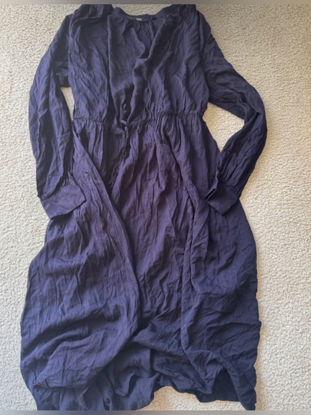 Uniqlo Navy Long-Sleeve Elastic Waist Midi Dress cardigan elegant modern